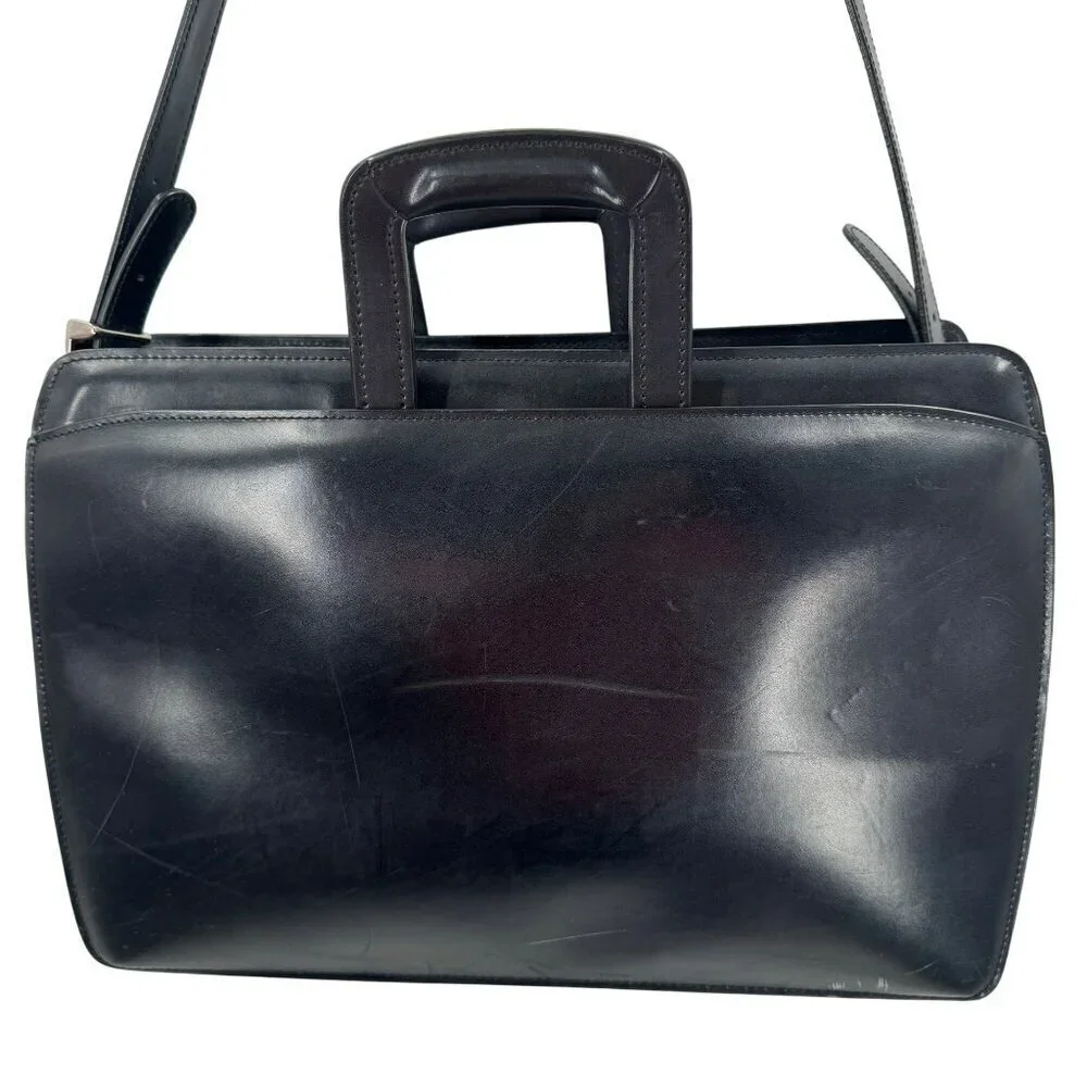 Jack Georges Black Leather Briefcase Executive Business Bag W/Adjustable Straps